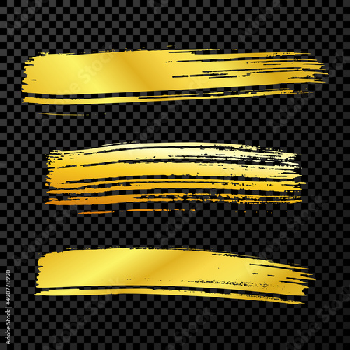Gold brush stroke on transparent background