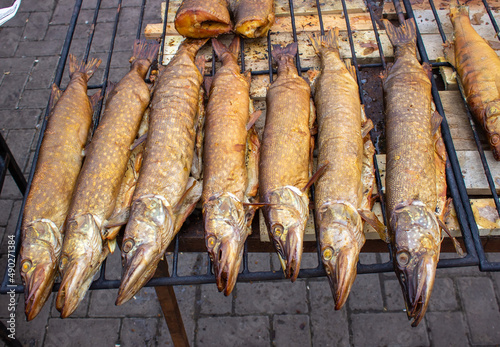 Smoked fish on the grill