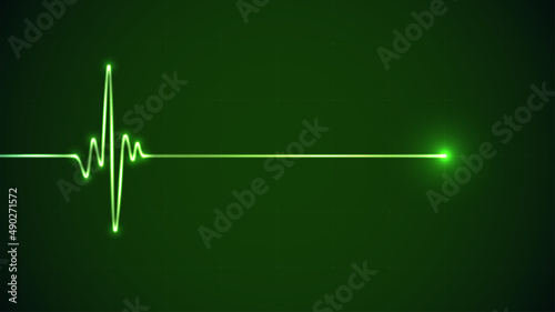 Green glowing neon heart pulse. Heart beat
