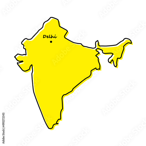 Simple outline map of India with capital location