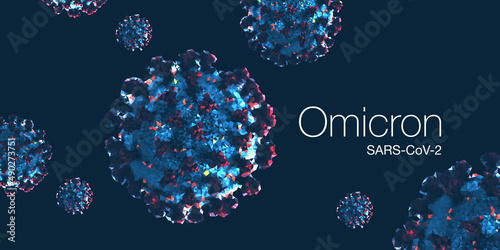 Omicron covid-19 new coronavirus 2022 mutation spread variant. Polygonal objects on a dark blue background