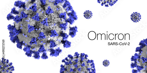Omicron covid-19 new coronavirus 2022 mutation spread variant. Polygonal objects on a white background