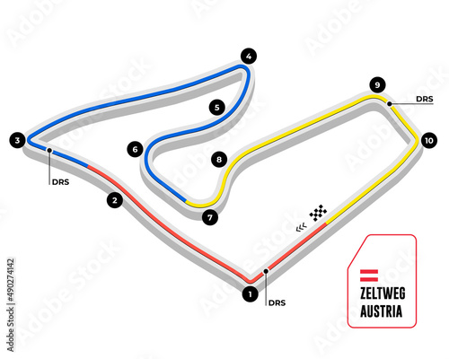 Austria grand prix race track. circuit for motorsport and autosport. Vector illustration.