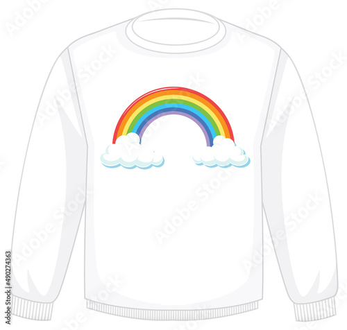 A white sweater with rainbow pattern on white background