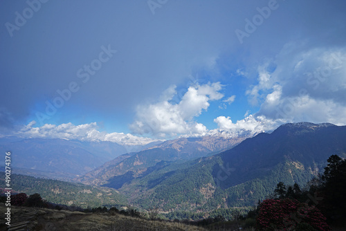 Natural landscape of snowcapped mountain view with cloudy blue sky  Annapurna Himalayan range- Nepal 