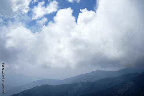 Natural landscape of snowcapped mountain view with cloudy blue sky, Annapurna Himalayan range- Nepal 