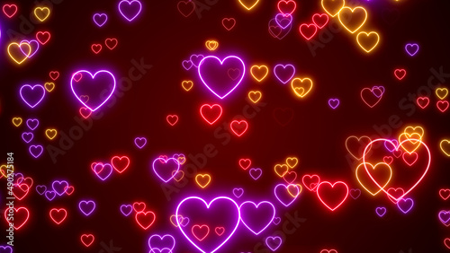 Abstract Romantic Sweet Red Colorful Glowing Heart Lines Fluorescent Neon Lights Flying Forward Background