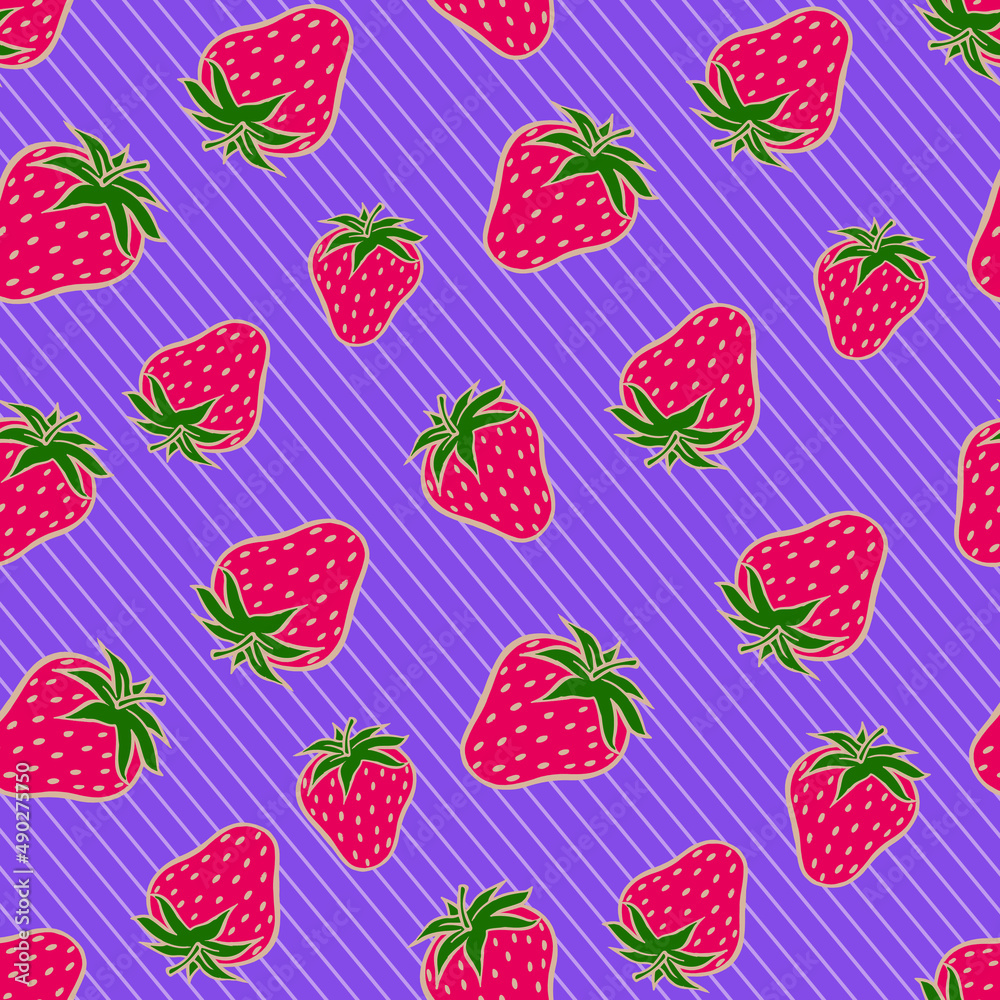 red strawberries with striped background vector seamless pattern colorful strawberry with purple wallpaper vector red strawberries with striped background vector seamless pattern colorful strawberry with purple wallpaper vector