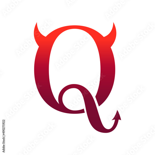 The letter Q and the devil details. Logo, illustration, design template. Company, shop, symbol concept icon. Element in vector.