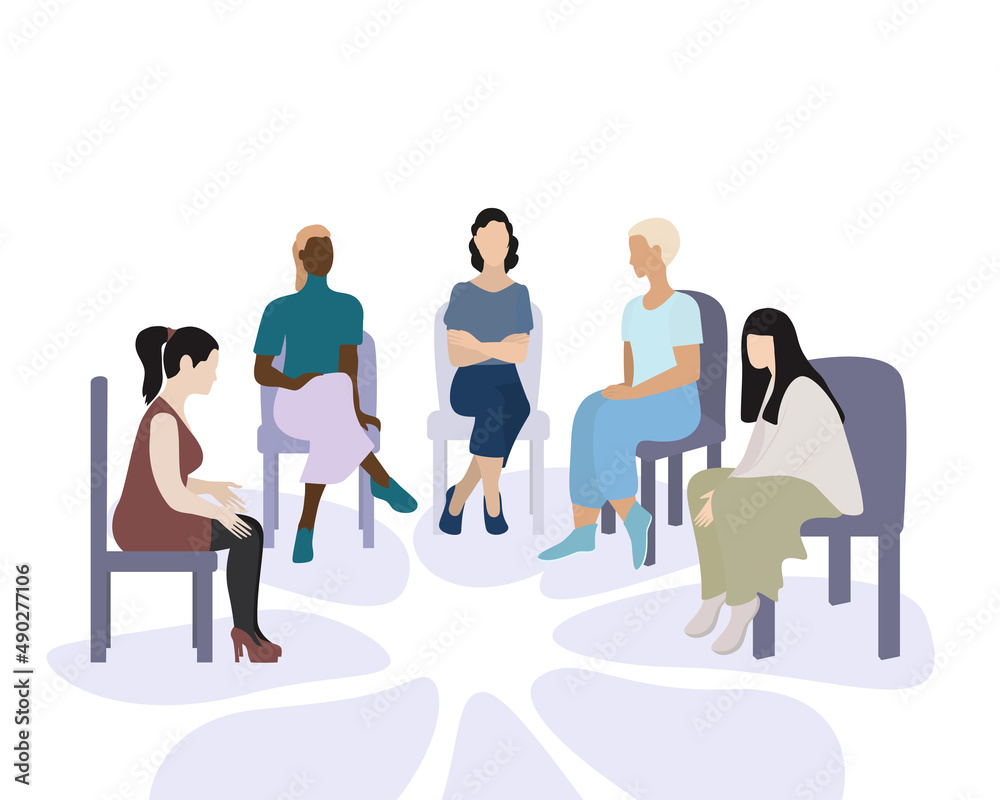 Support group for people with mental illnesses. Group therapy session.Vector illustration Isolated on white background