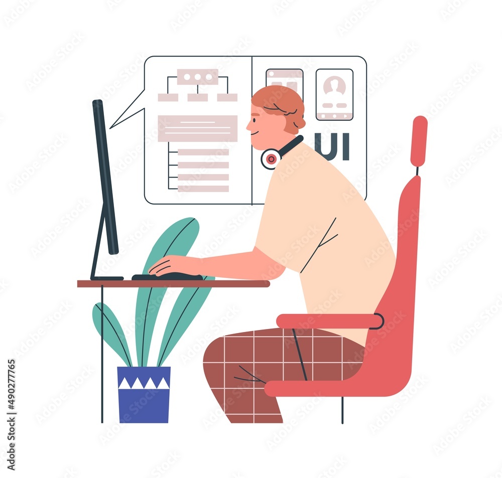 UX UI design online course. Person studying at computer via internet ...