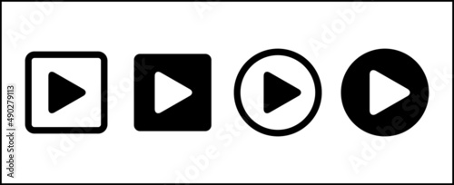 Play button vector icon set. Multimedia music plays buttons collection. Video cinema and audio illustration. Simple flat design style.