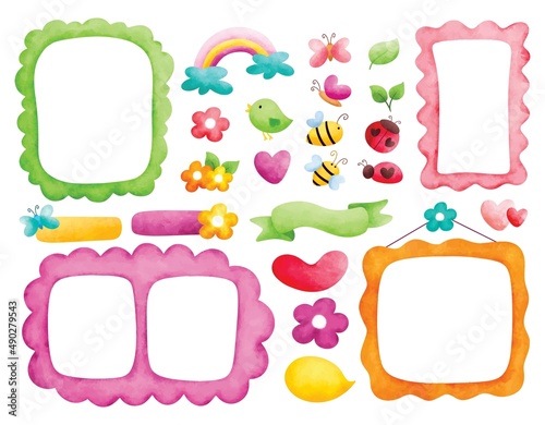 water color style frame doodles vector illustration
