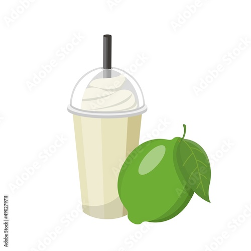 Lemon flavored fruit smoothie with cream isolated on white background