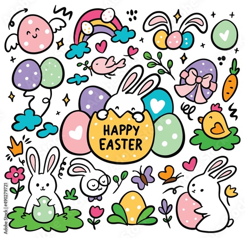 Set of Hand Drawn Easter Doodle Vector Illustration