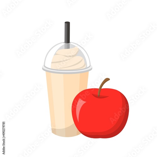 Apple flavored fruit smoothie with cream isolated on white background