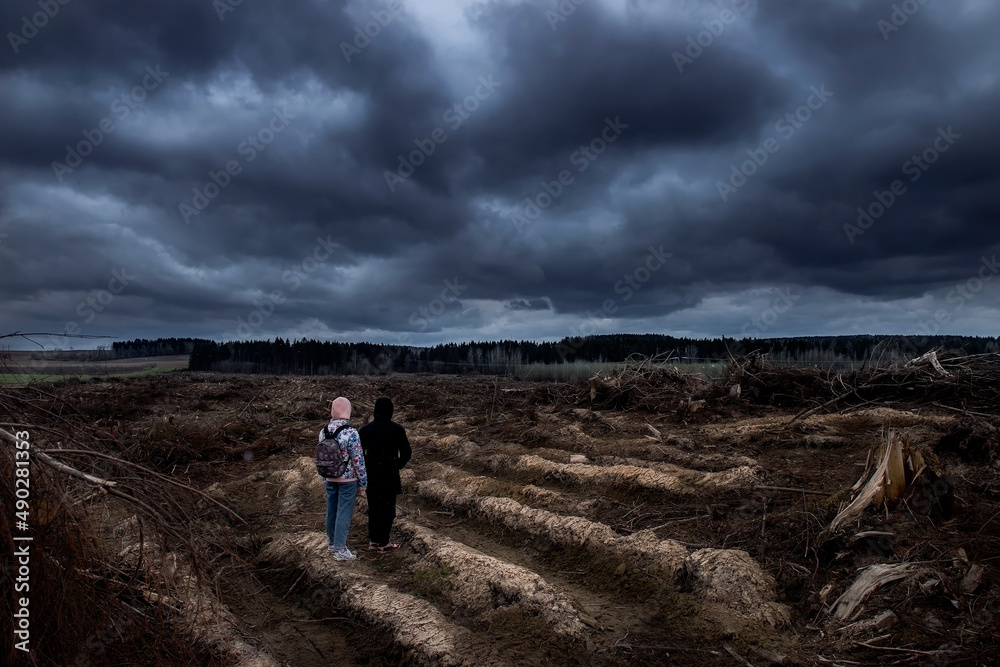 The environment, the lands that will remain for our children after the war. Ruin and loss. Apocalypse, environmental ecology, pollution, peace and world war concept. There is no war.