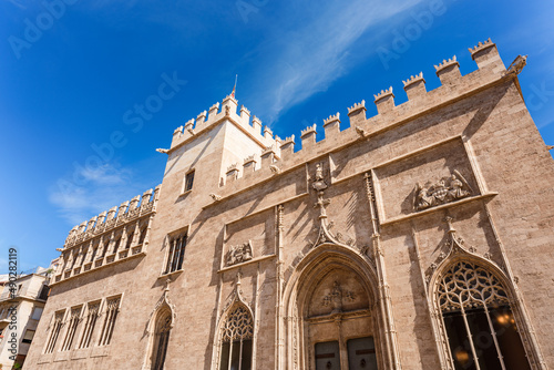 Exterior view of Medieval building known as Lonja or Llotja de la Seda. Monument in Valencia city Spain photo