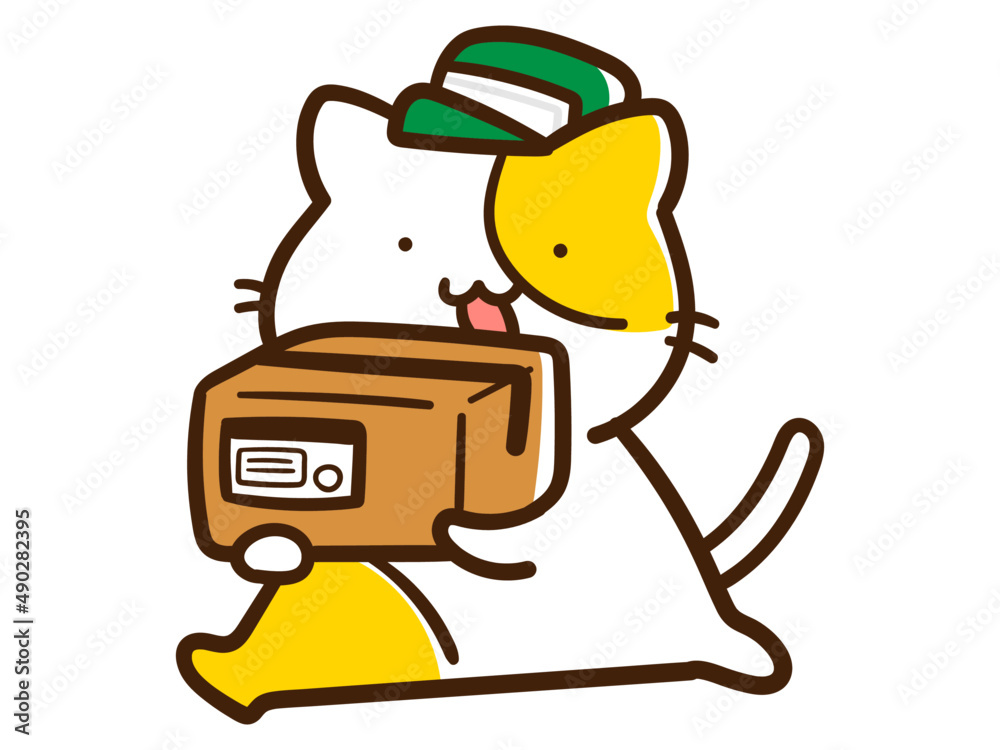 配送業者として働くかわいいねこのキャラクターの手描き風イラスト Stock Vector Adobe Stock