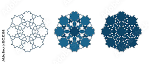 Set of Islamic traditional rosettes for greetings cards decoration and design isolated on white backgrounds. Vector illustration.