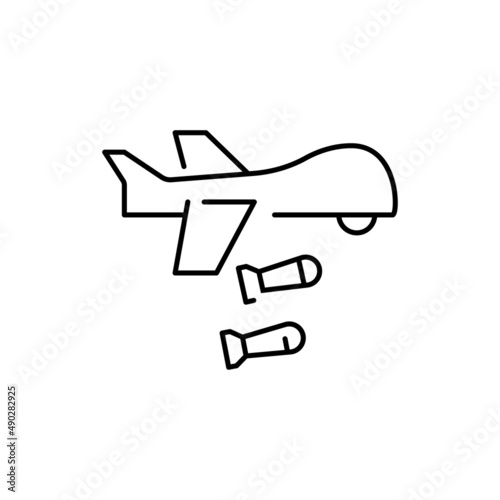 Mode of military unmanned transport. UAV, tanks, robots and other samples. Flat black line vector icons set. Design elements for website or mobile app. Armed drone