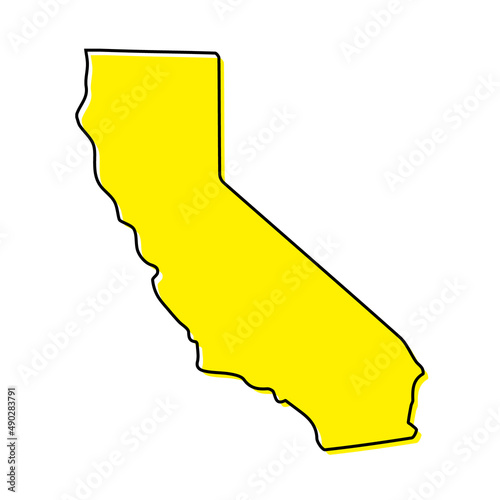 Simple outline map of California is a state of United States. Stylized line design