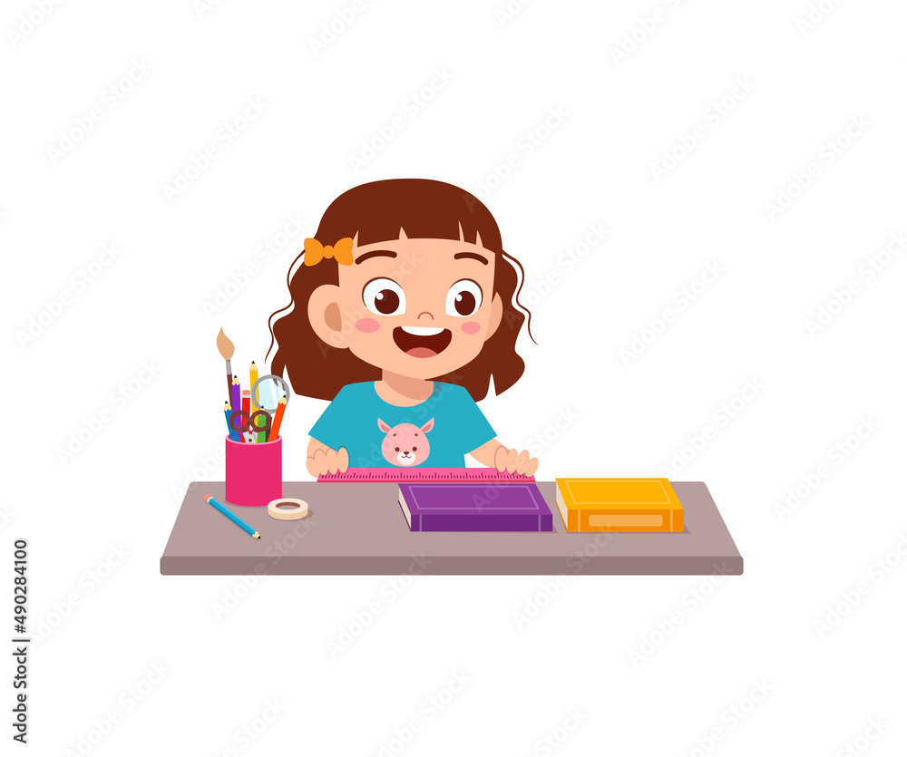 little girl holding ruler and check length little girl holding ruler and check length
