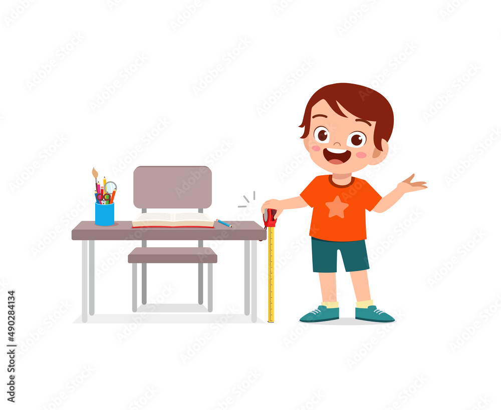 boy holding measure tape and check length of table boy holding measure tape and check length of table