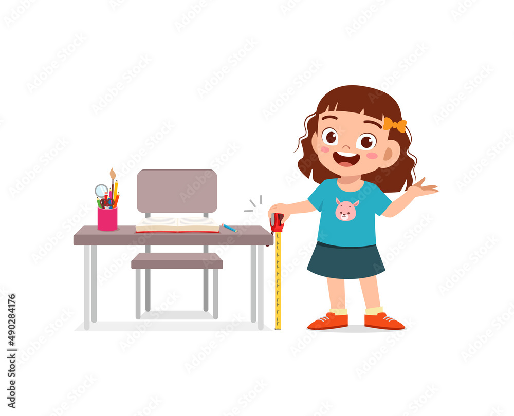 girl holding measure tape and check length of table girl holding measure tape and check length of table
