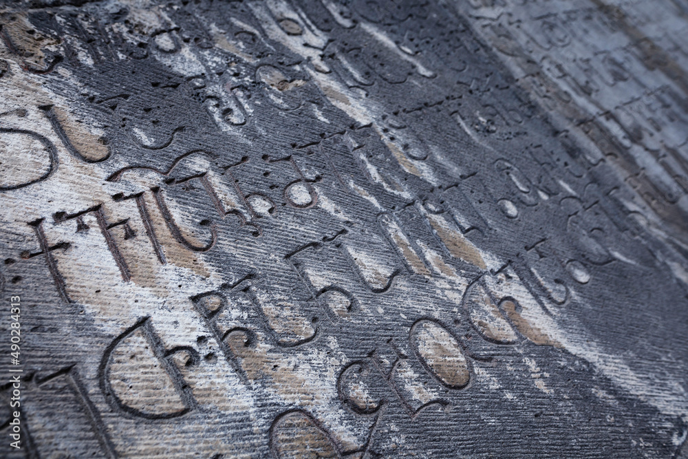 Beautiful inscriptions in Armenian 12th century at the medieval Kobayr monastery in Debed canyon, Lori, Armenia