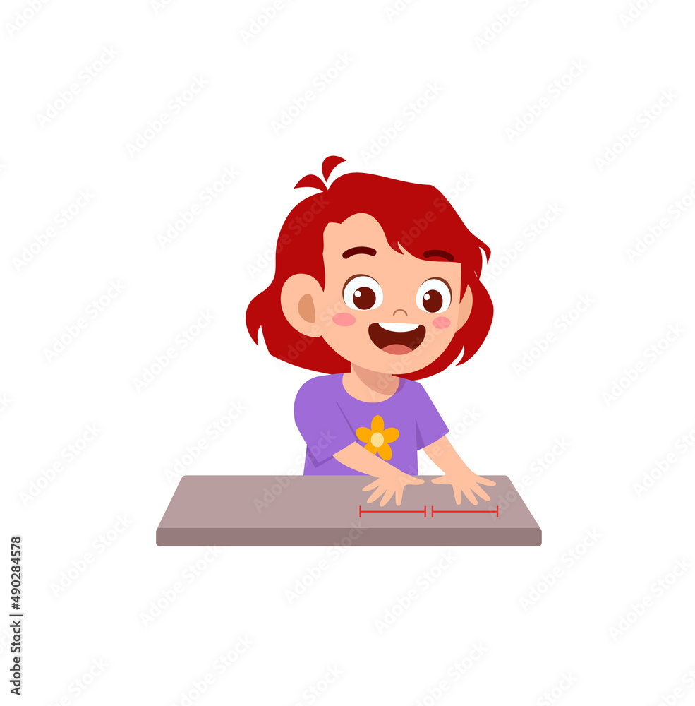 cute little girl measure length using hand span cute little girl measure length using hand span