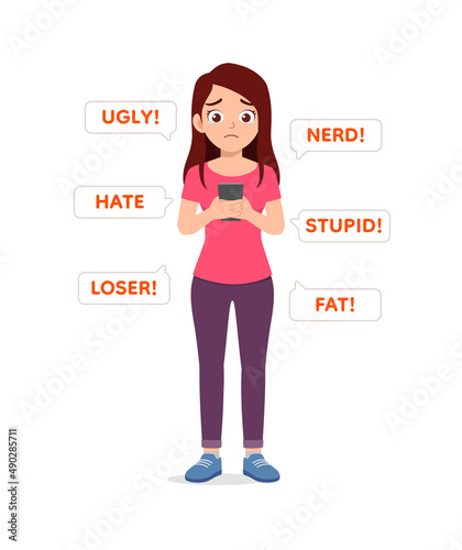 young woman get bullied from internet and feel sad