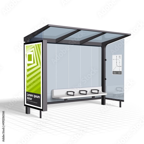 Mockup Bus Stop Station Public Transport Isolated On White Background. Mock Up Template Ready For Advertisers, Your Design. Vector EPS10