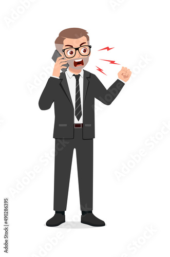 young man feel angry and scream to phone