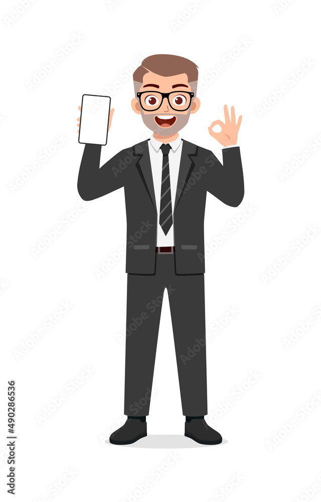 young man show phone screen and show ok gesture young man show phone screen and show ok gesture