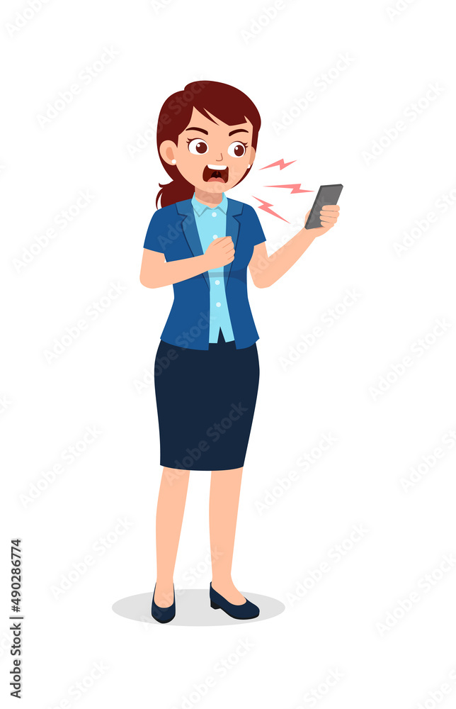 worker woman feel angry and scream to phone worker woman feel angry and scream to phone