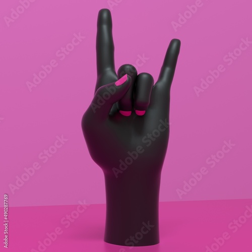 3D illustration of the "horn sign" hand gesture associated with heavy metal and rock music culture.