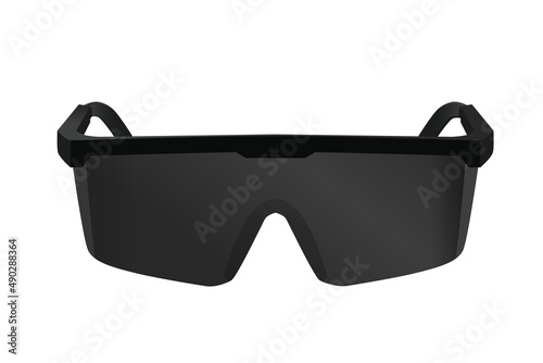 Safety Glasses are black in color for protecting the eye from UV rays and radius. Goggles design for working accessory of medical and technician.