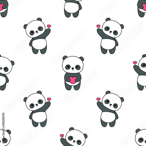 Cute panda bears vector seamless pattern, dancing funny bear, animal pattern