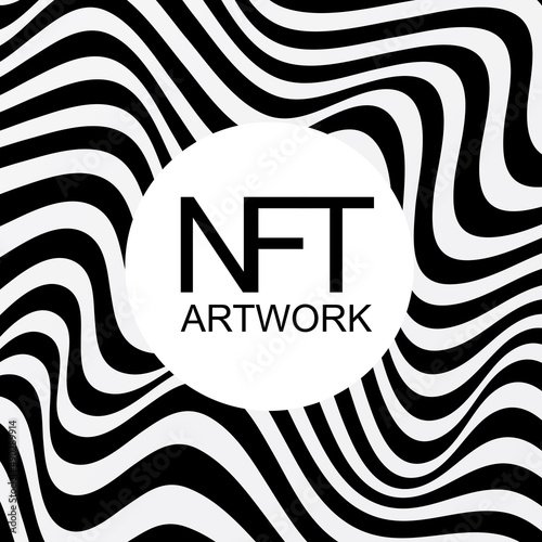 NFT token artwork waves background. Banner token with aspects of intellectual property. NFT token in blockchain technology in digital crypto art