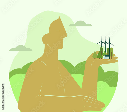 Poster design for sustainable living. ESG, green energy and sustainable industry. The concept of environmental, social and corporate governance, the development of alternative energy sources