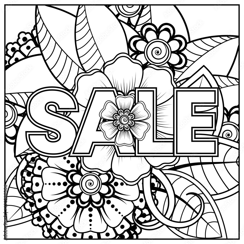 Sale banner or card template with mehndi flower Sale banner or card template with mehndi flower