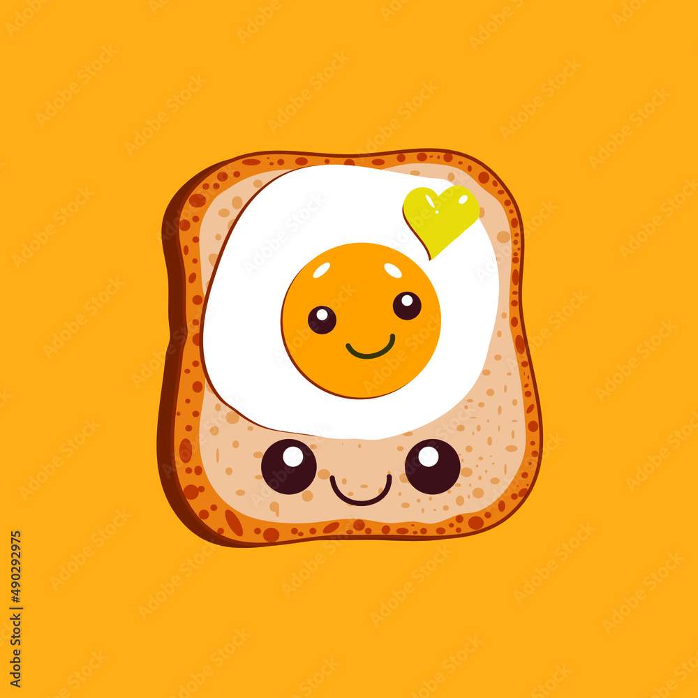 Cartoon toast bread and happy fried egg in kawaii style. Vector Illustration. Cartoon toast bread and happy fried egg in kawaii style. Vector Illustration.