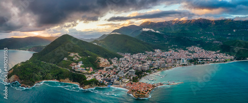 Aerial panoramic view of Budva town in Montenegro photo