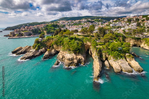Aerial view of beautiful rocky coastline in Ulcinj, town in the south of Montenegro photo