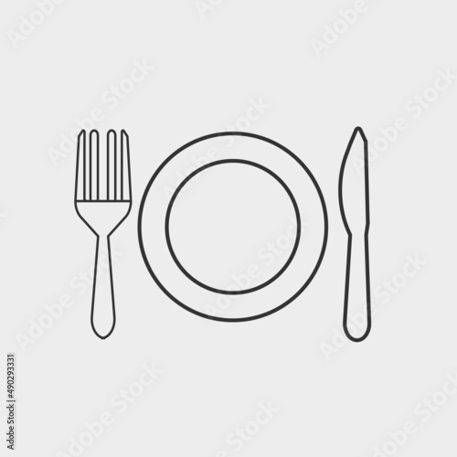 Plate and cutlery vector icon illustration sign