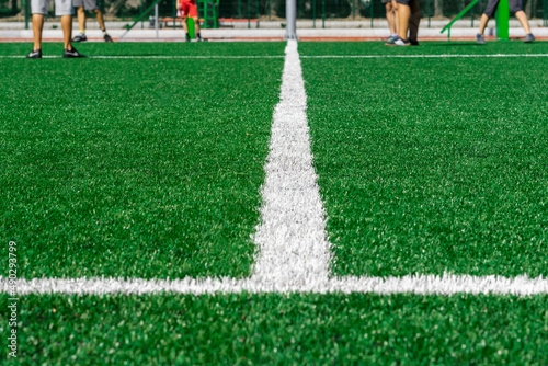 soccer field markings. Soccer,  football field. Lines on  football stadium - sport background. Copyspace,close-up.