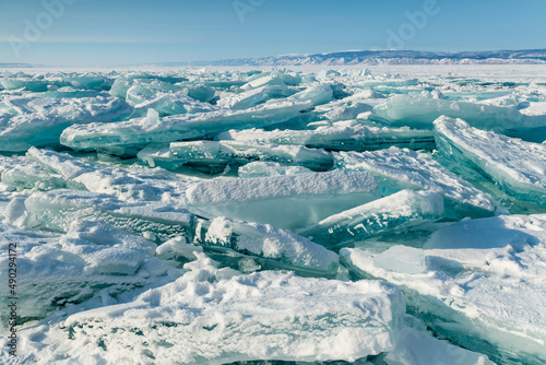 pack ice in the Baikal lake, Siberia