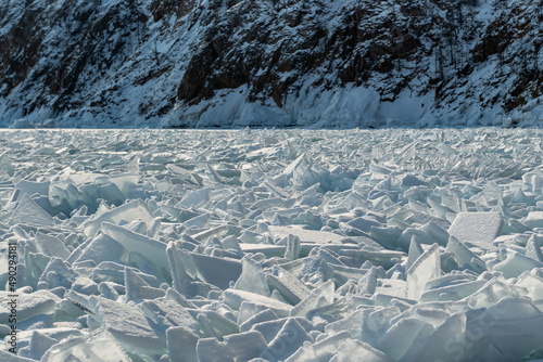 pack ice in the Baikal lake, Siberia