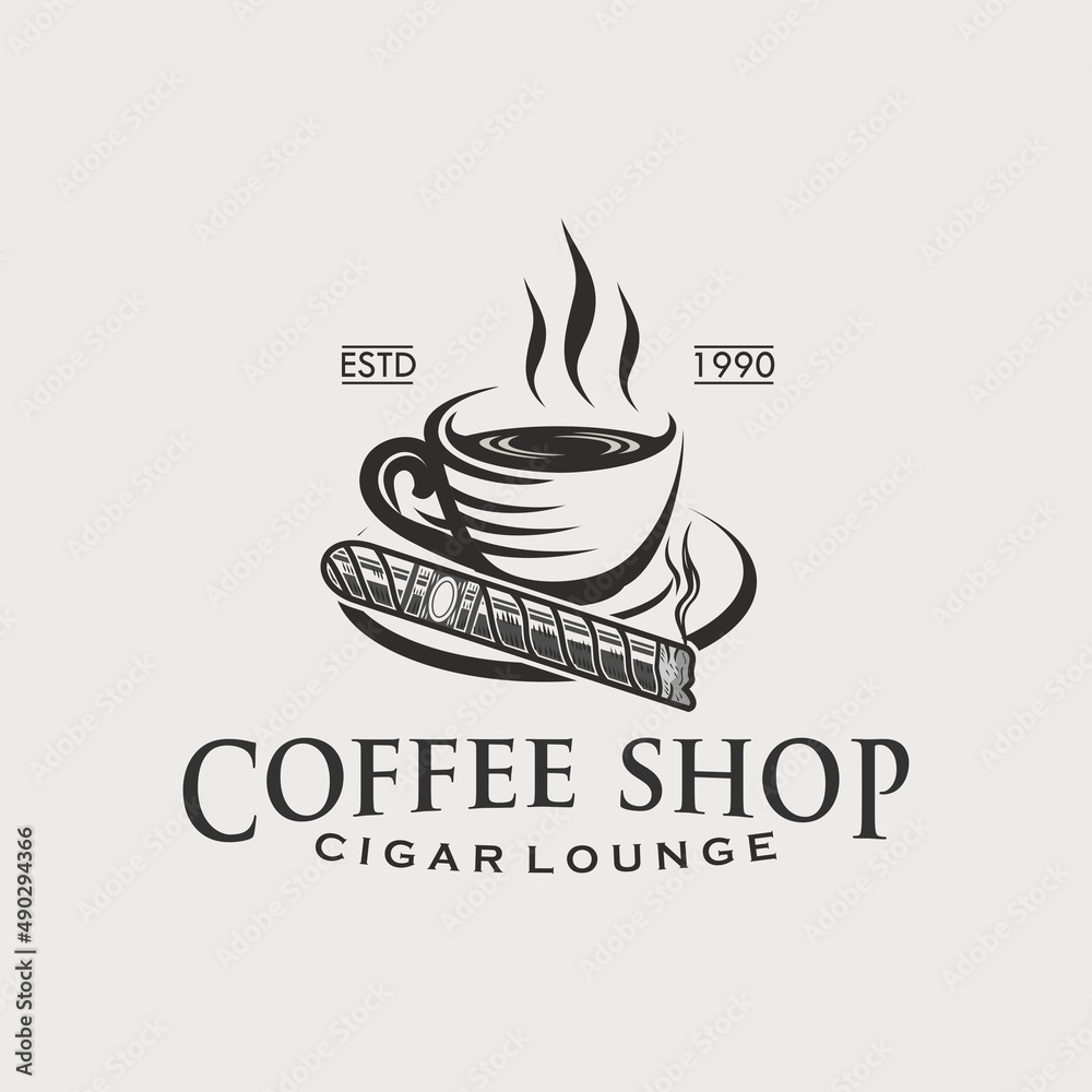 coffee shop and cigar vintage logo premium design